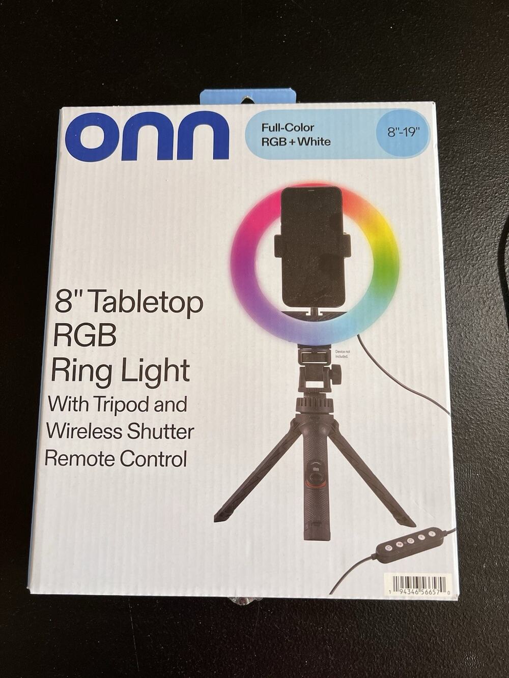 Onn 8" Tabletop RGB Ring Light w/ Tripod Multicolor LED Wireless Shutter+Remote